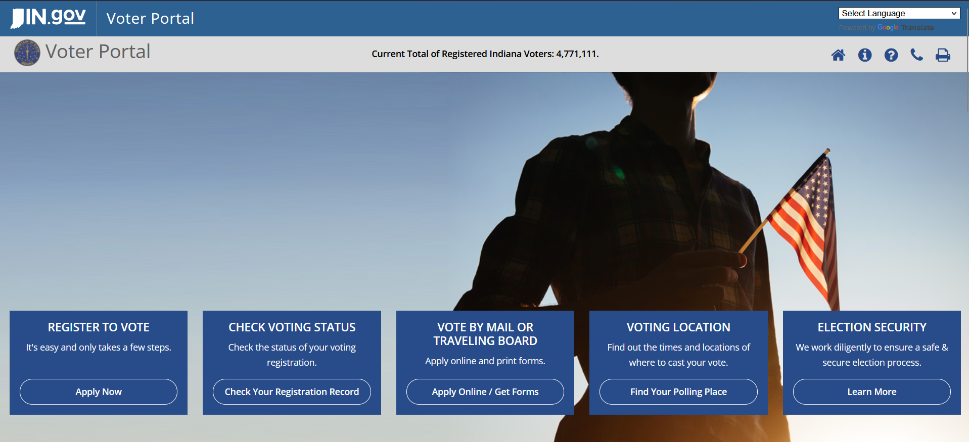 Indiana Voter Portal showing the Check Voting Status option